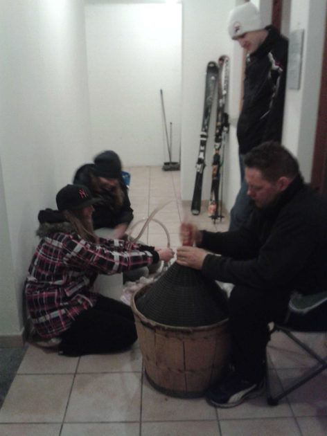 Decanting wine at the Chalet - fun times!